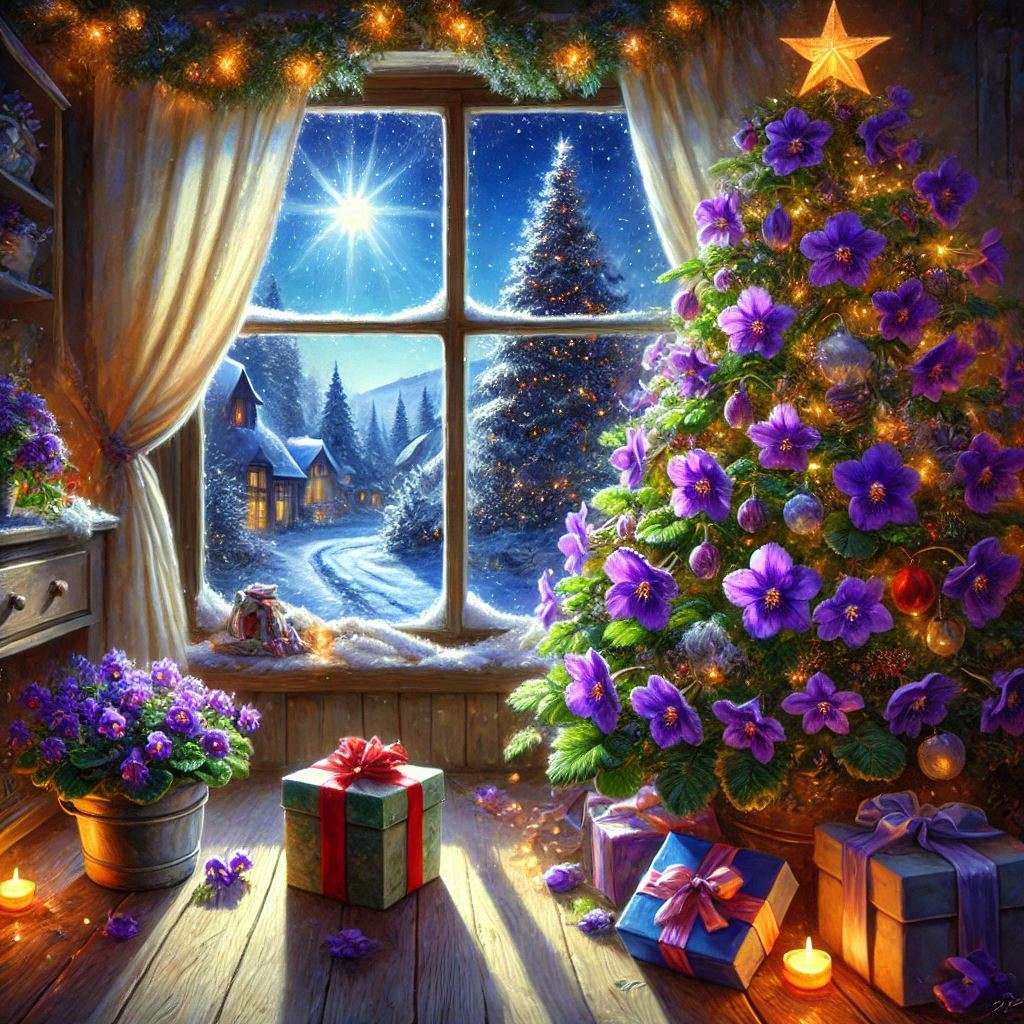 Sapin de Noël aux violettes puzzle en ligne