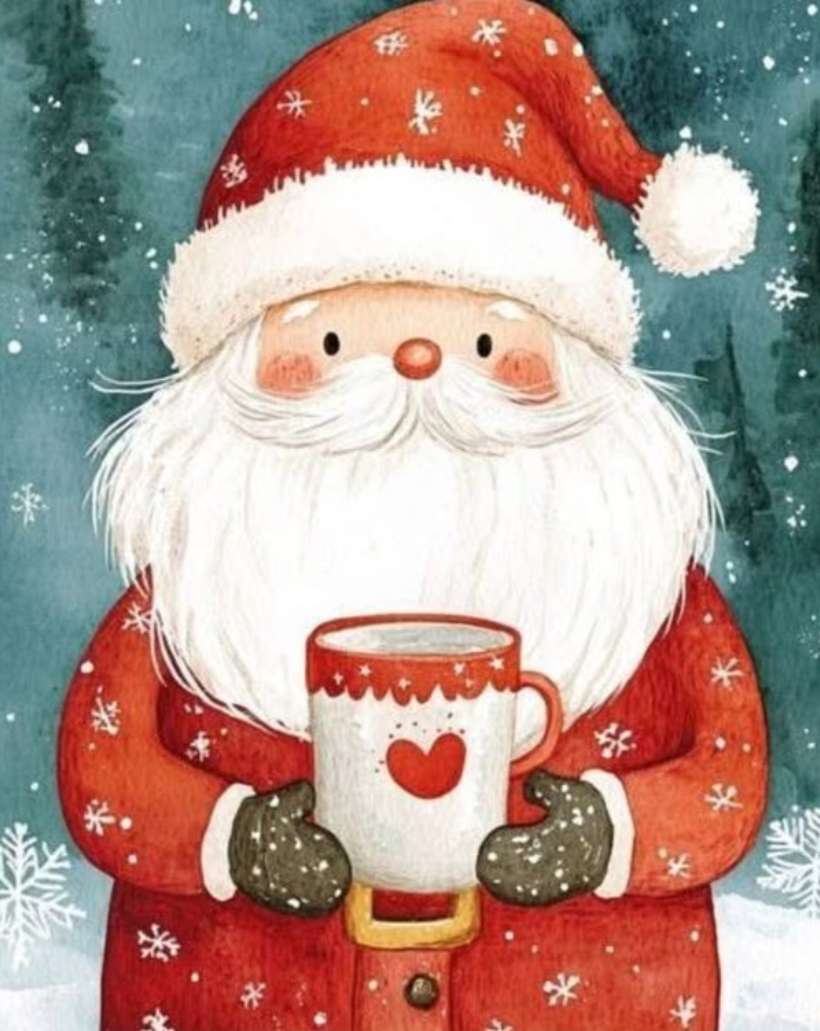 Papai Noel faz uma pausa para tomar chocolate quente. puzzle online