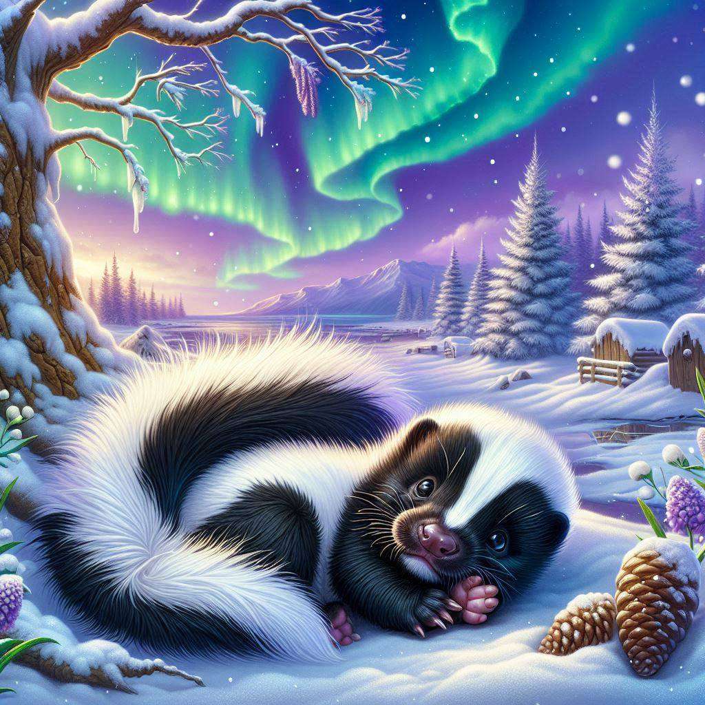 Skunk sous les aurores boréales puzzle en ligne