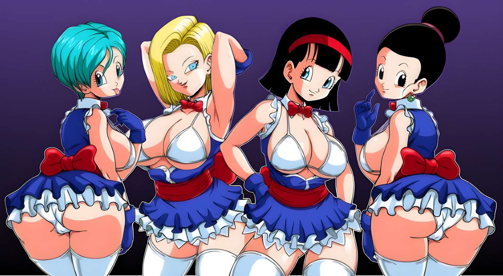 Bulma, A-18, Videl e Leite. puzzle online