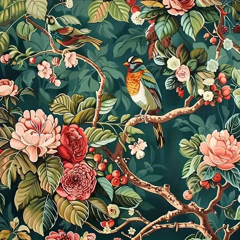 ein Vogel, der in den Blumenzweigen versteckt ist Online-Puzzle