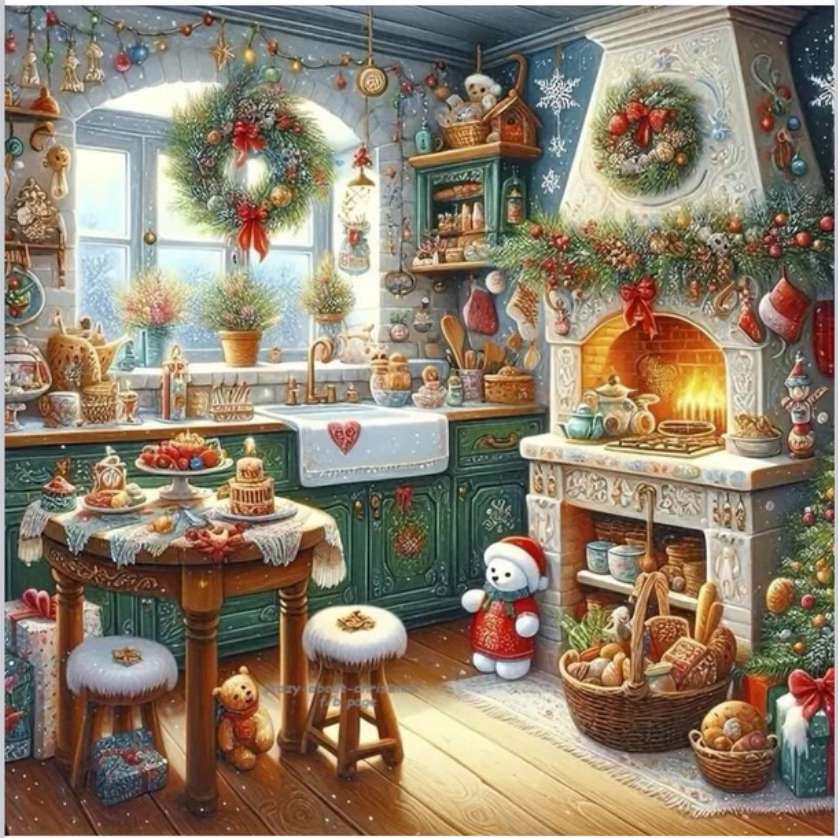 Een keuken versierd voor Kerstmis legpuzzel online