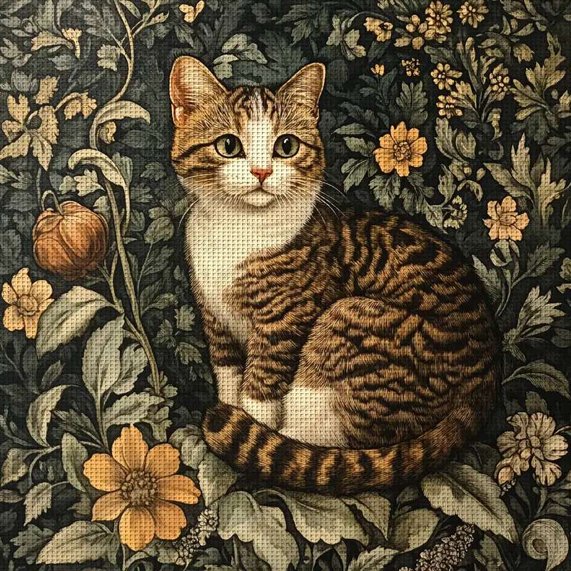 chat tigré sur fond floral puzzle en ligne