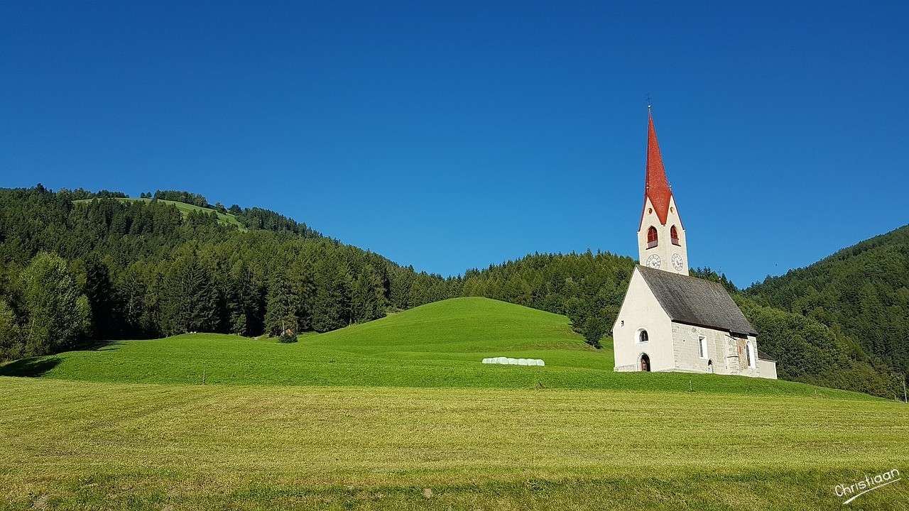 Kyrka, Landskap, Tyrolen. Pussel online