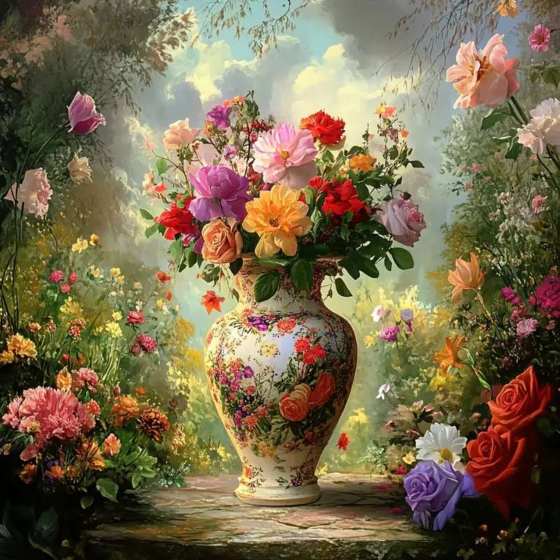 Blumen in einer Porzellanvase Online-Puzzle