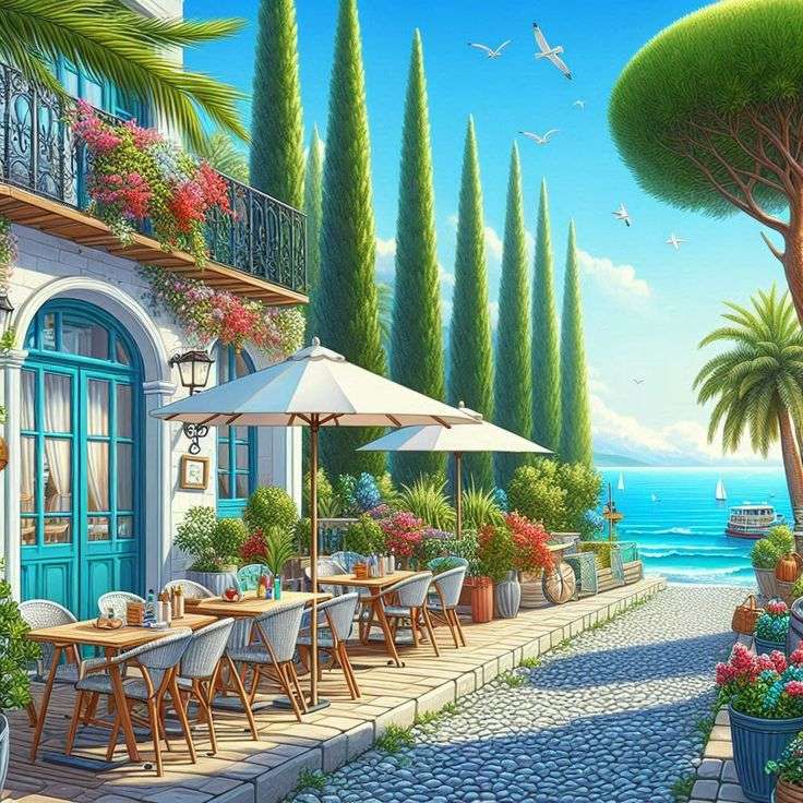 Cosy cafe on the oceanfront jigsaw puzzle online