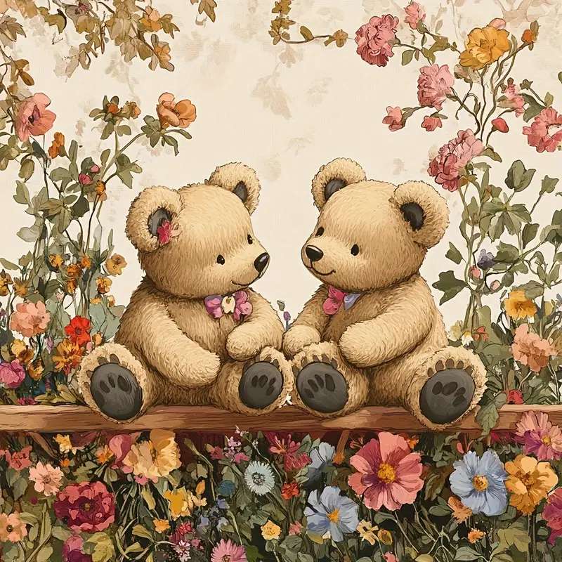 teddy bears chatting on the bench online puzzle