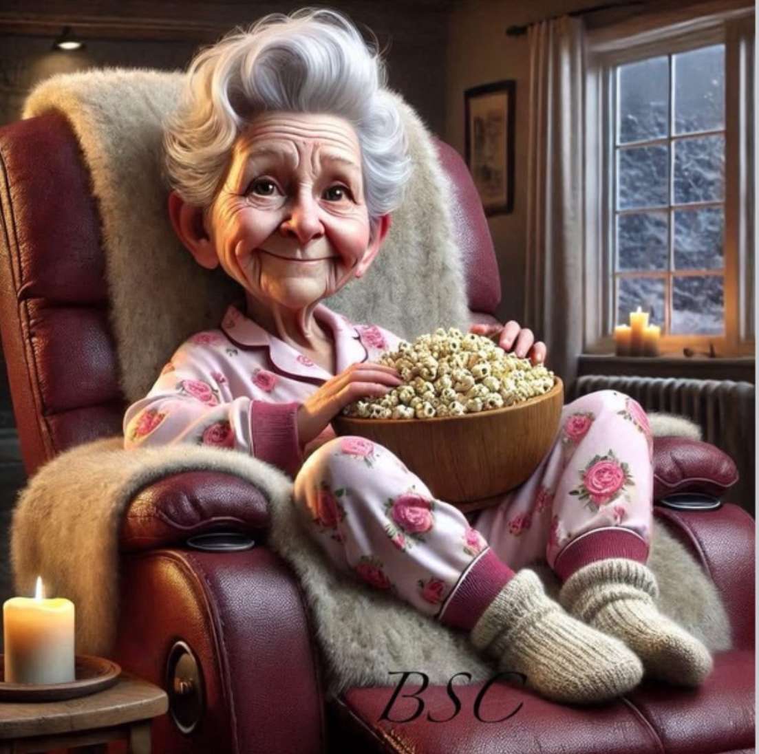 Tina Ann relaxes with a bowl of popcorn online puzzle