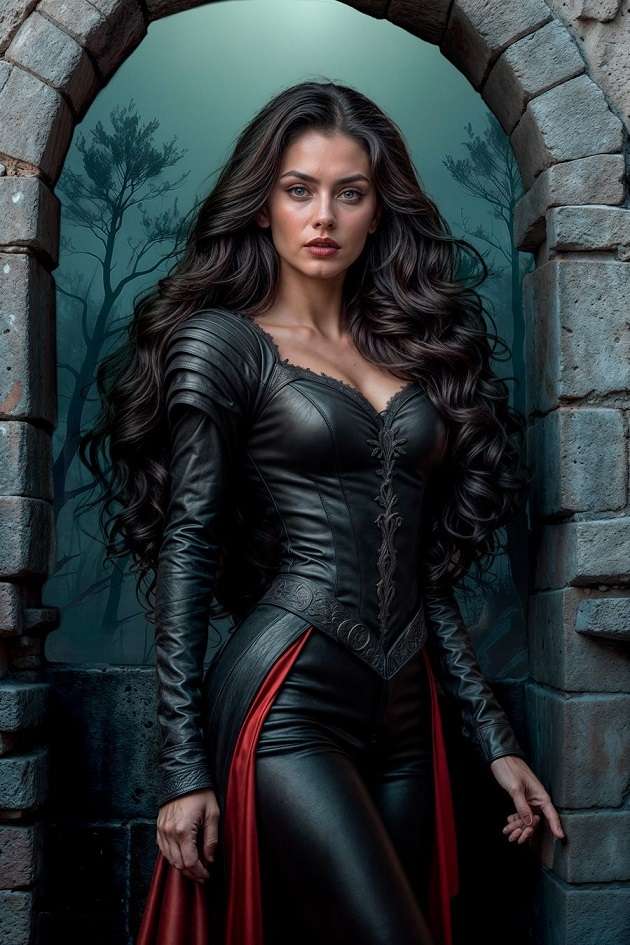 gyönyörű hölgy feketében és pirosban kirakós online