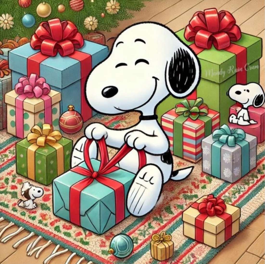 Snoopy pakuje prezenty w Wigilię. puzzle online