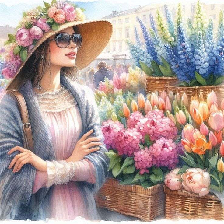 Lady, flowers, spring online puzzle