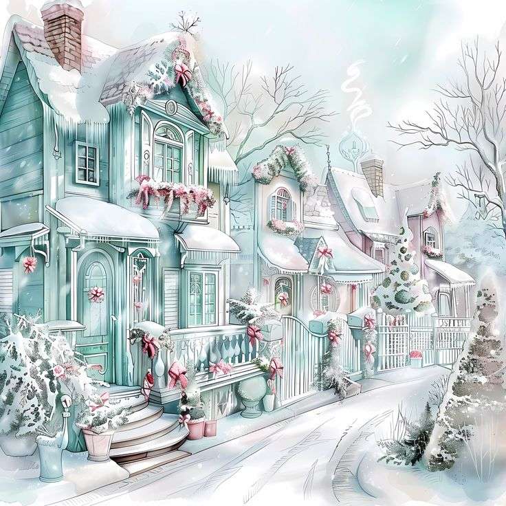 Pasztell utcai téli ünnep online puzzle