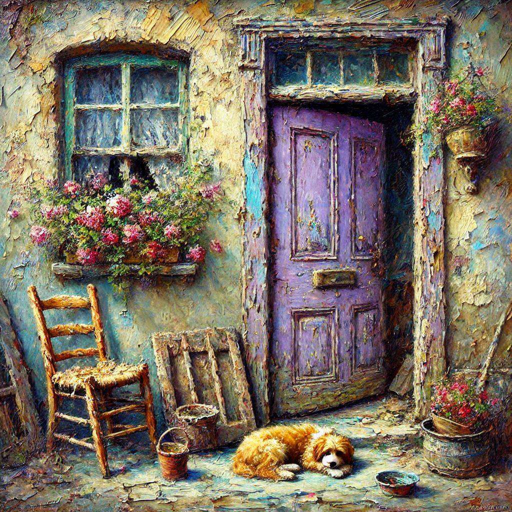 Pęknięta farba na rustykalnym domu puzzle online