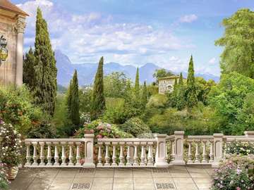 Mountain view from a terrace jigsaw puzzle online