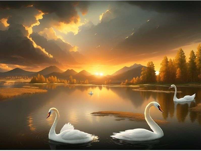 Atardecer en el lago rompecabezas en línea