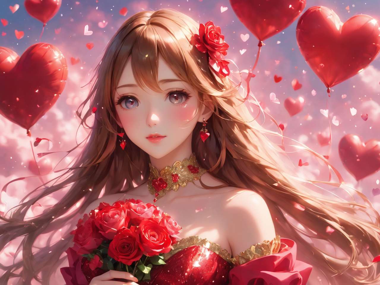 Czerwona Walentynkowa Dziewczyna puzzle online