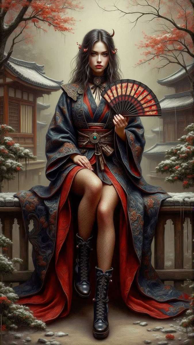 ファンと黒髪の女の子 ジグソーパズルオンライン