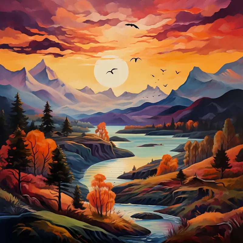 zachód słońca w górach puzzle online