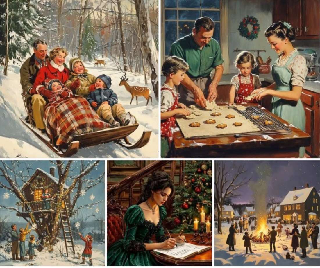 Old style Family and Friends Having Winter Fun jigsaw puzzle online