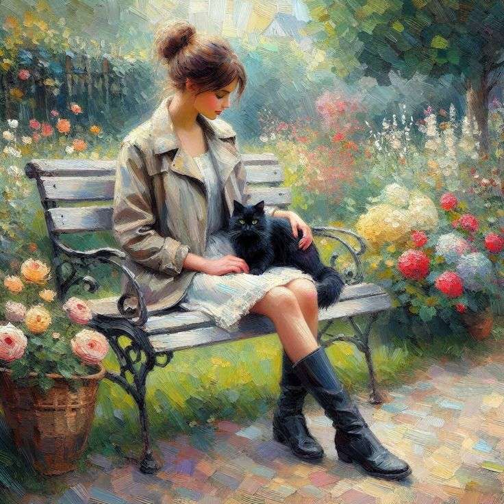 Życie z czarnym kotem jest mieszanką księżycowego przytulania puzzle online