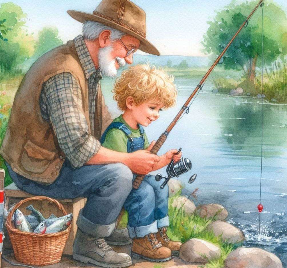 With a fish grandfather jigsaw puzzle online