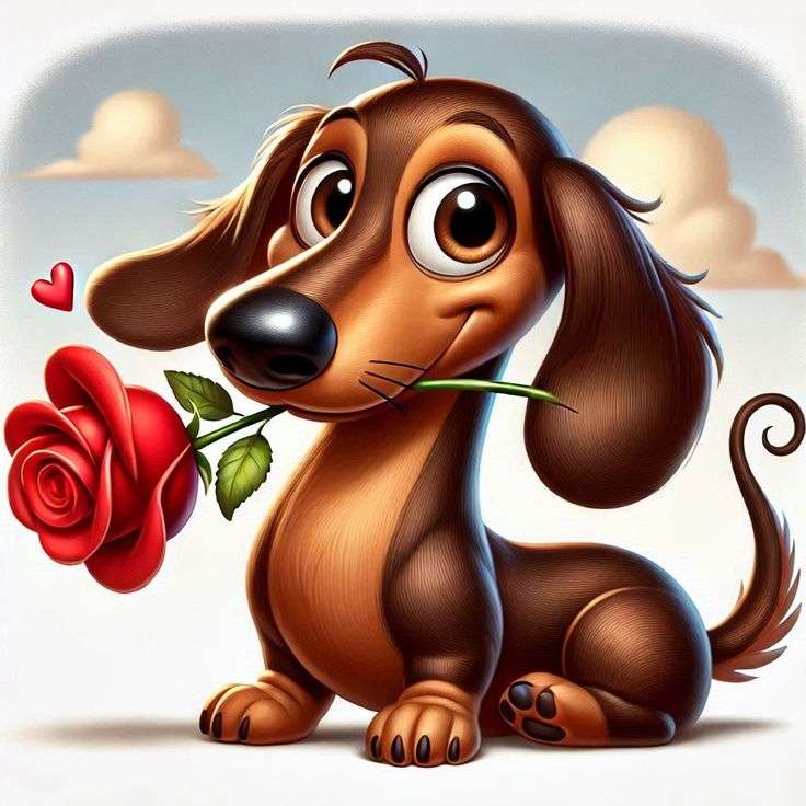 Teckel avec rose puzzle en ligne