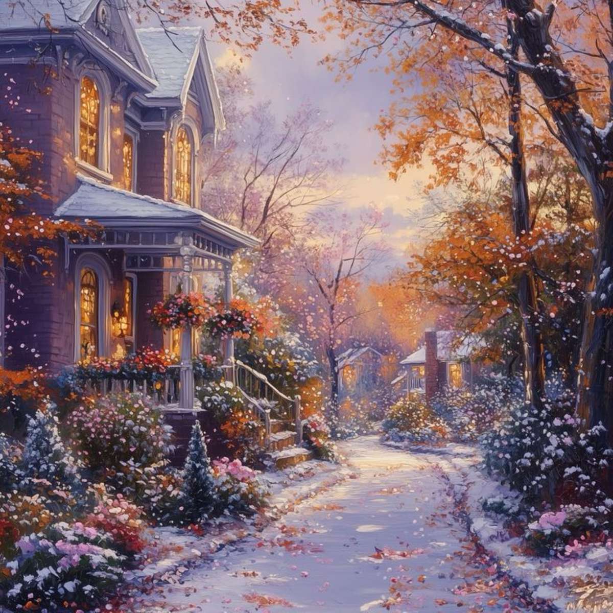 rua e casas sob a neve puzzle online