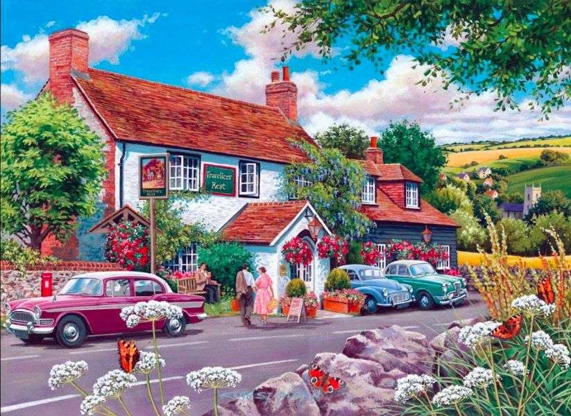 Cars in front of the building online puzzle