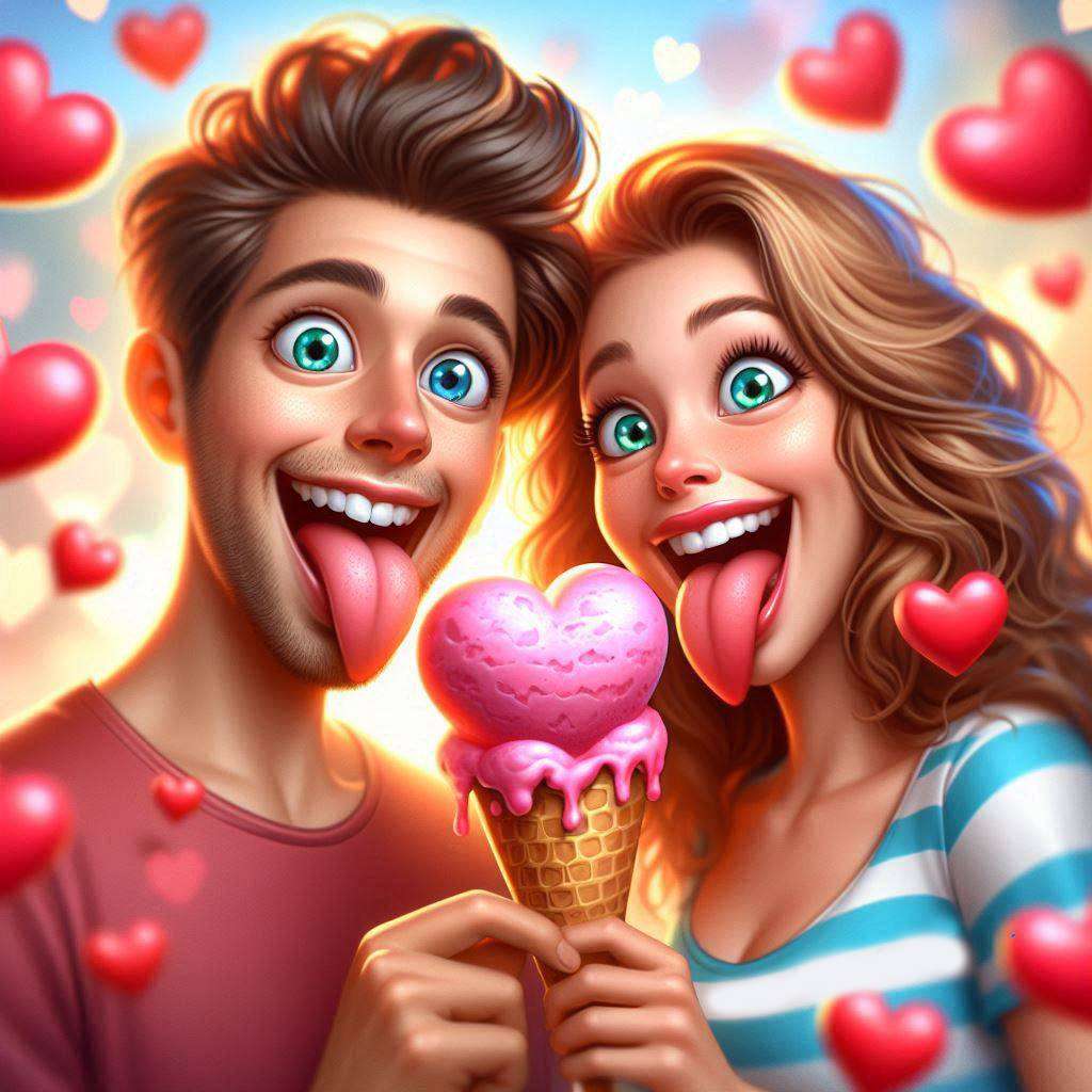 Para i duże lody w kształcie serca puzzle online