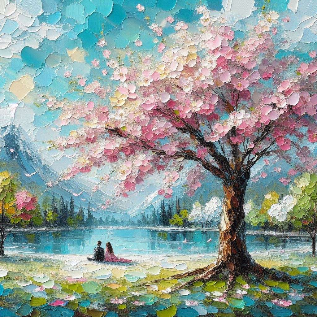 Un copac sakura plin de floare puzzle online