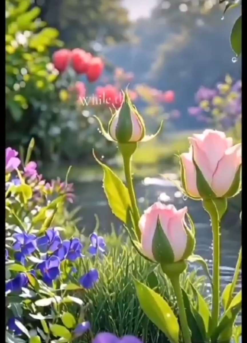 背景に花と霧の水 オンラインパズル