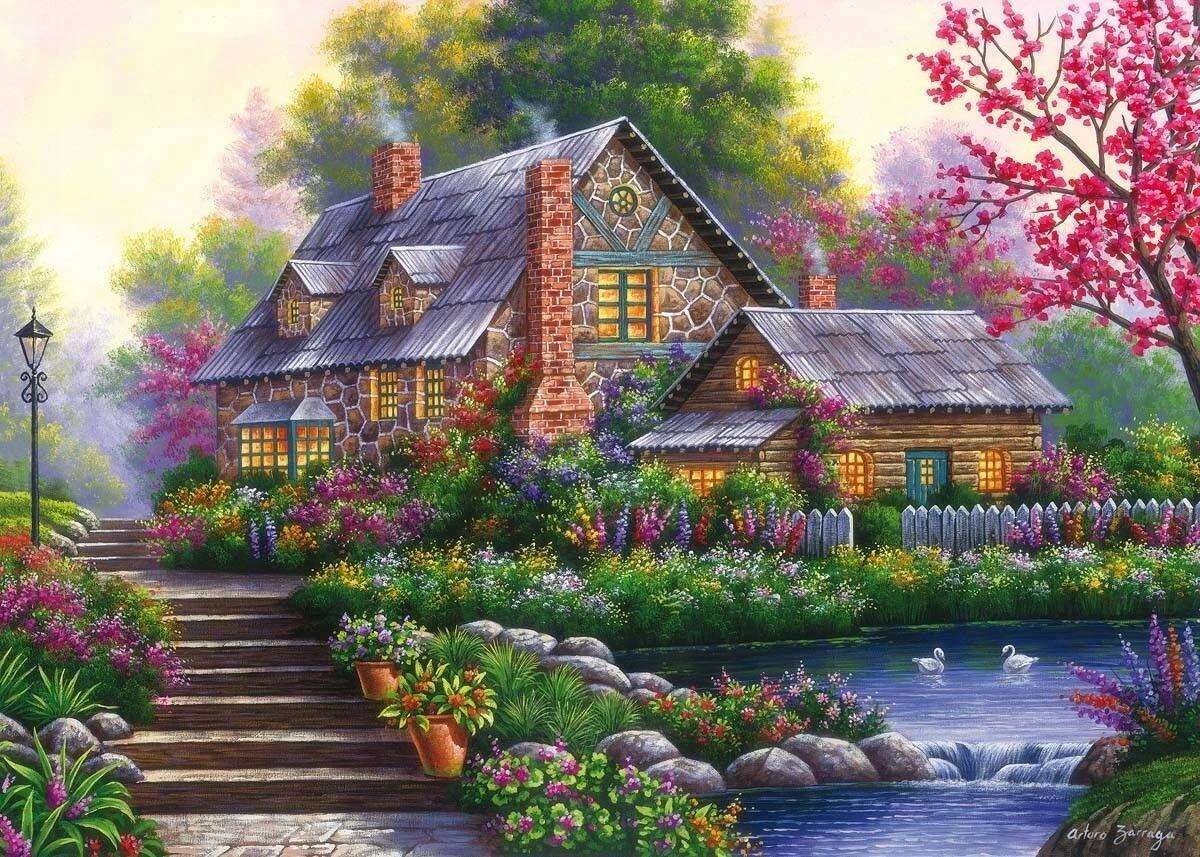 Uma casa cercada por uma bela propriedade puzzle online