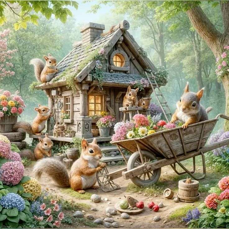 Wiewiórki są pracowite w lesie puzzle online