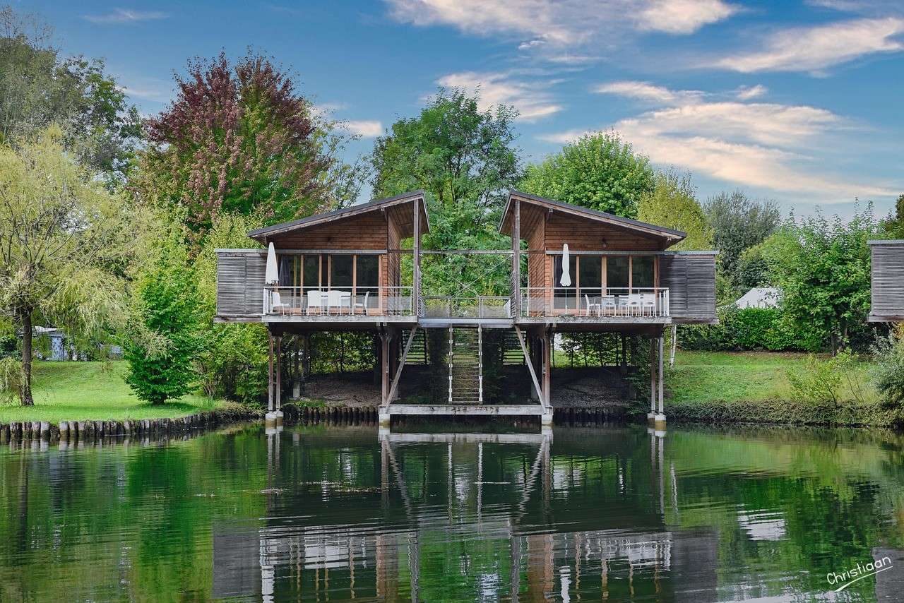 Trees, pond, house, freedom. online puzzle