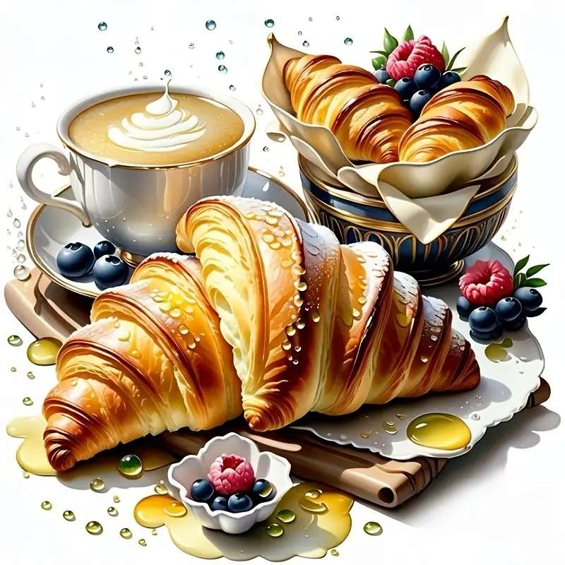 Kaffee mit französischem Croissant Online-Puzzle