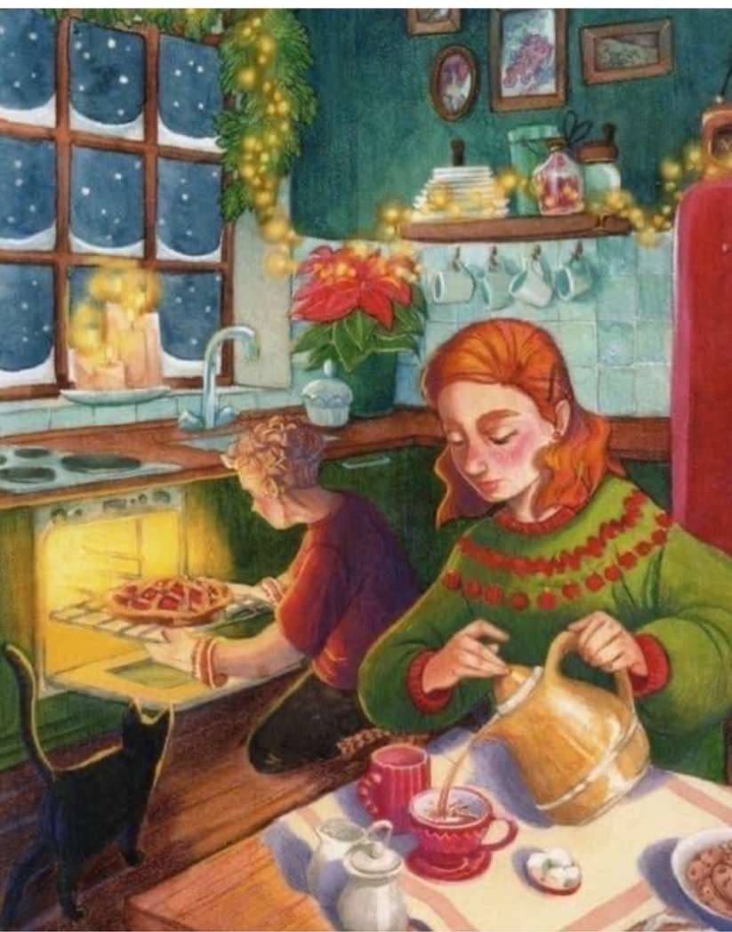 Fresh-bakad paj och varmt te: ovärderligt Pussel online