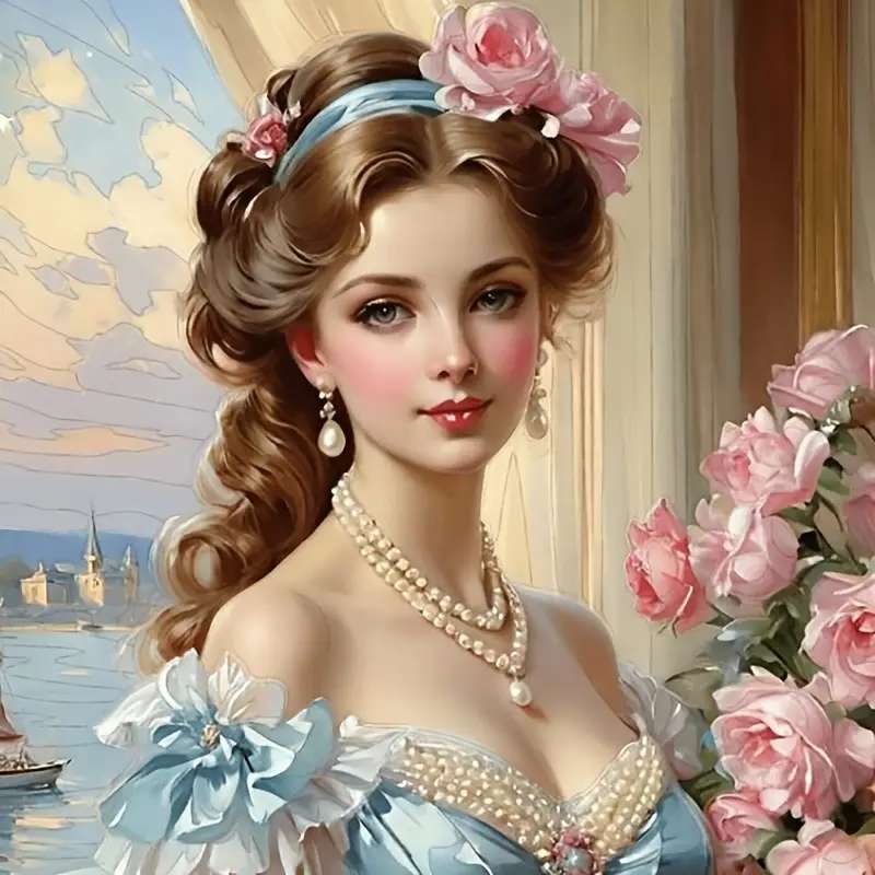 Ein Porträt einer Dame mit rosa Rosen Puzzlespiel online