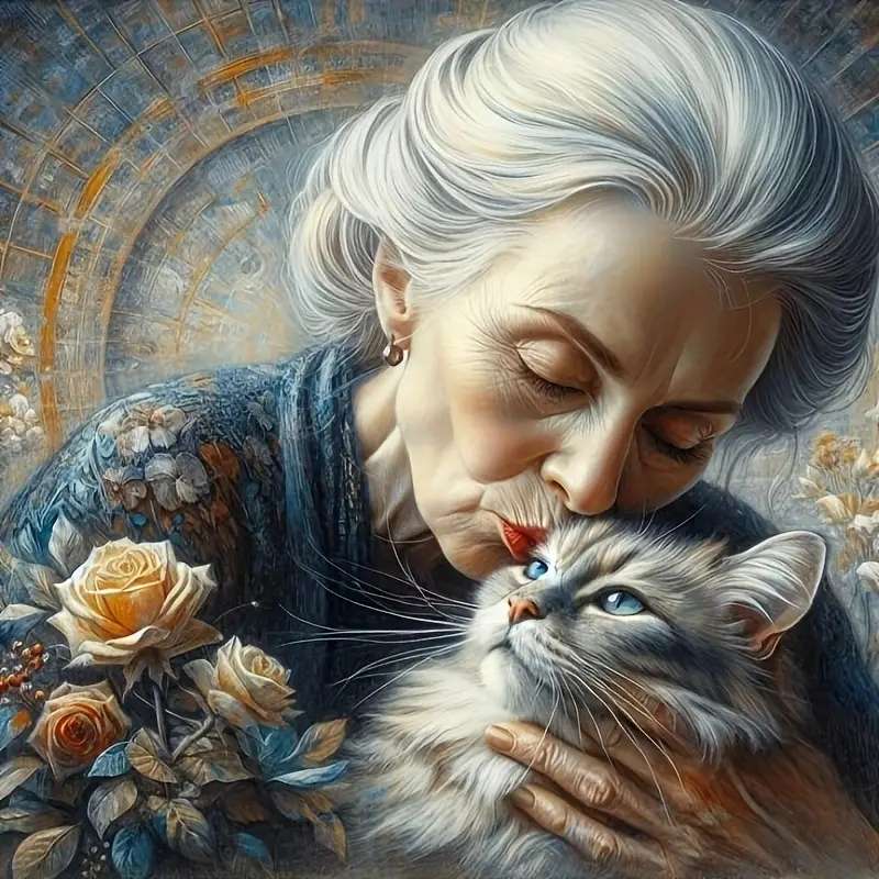 Стара дама със своето коте онлайн пъзел