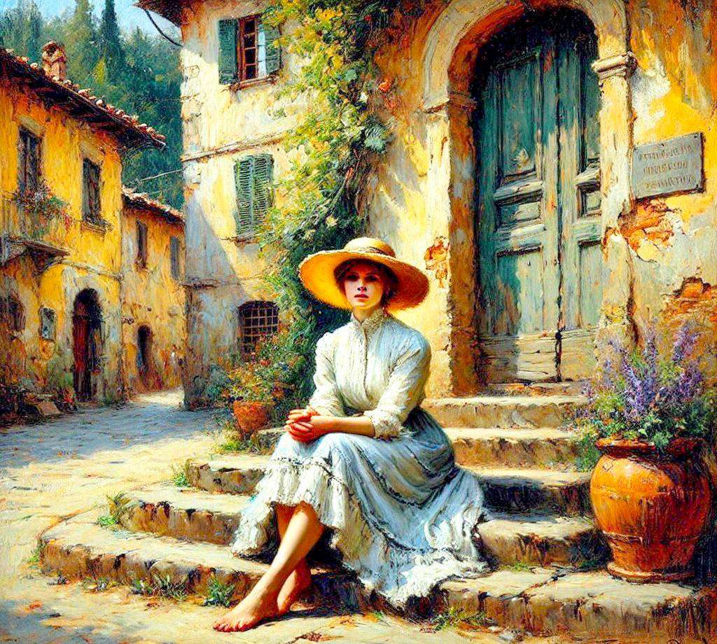 階段に座っている女性 ジグソーパズルオンライン