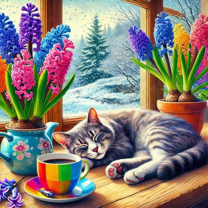 Cat and Rainbow Hyacinth Pussel online