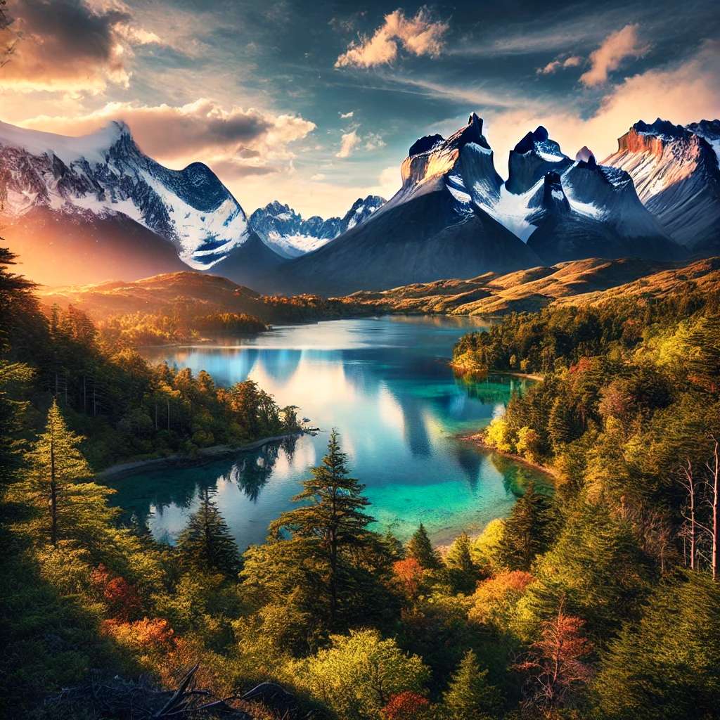 自然の風景：山、湖、森の間 ジグソーパズルオンライン