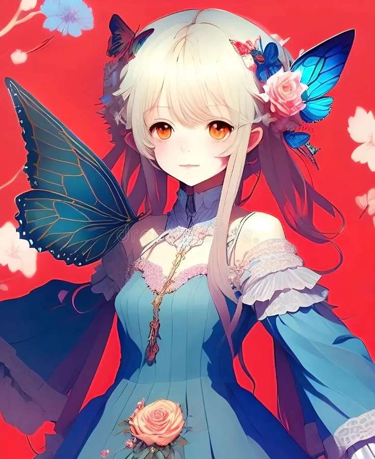 Piękna dziewczyna anime z blond długie włosy puzzle online