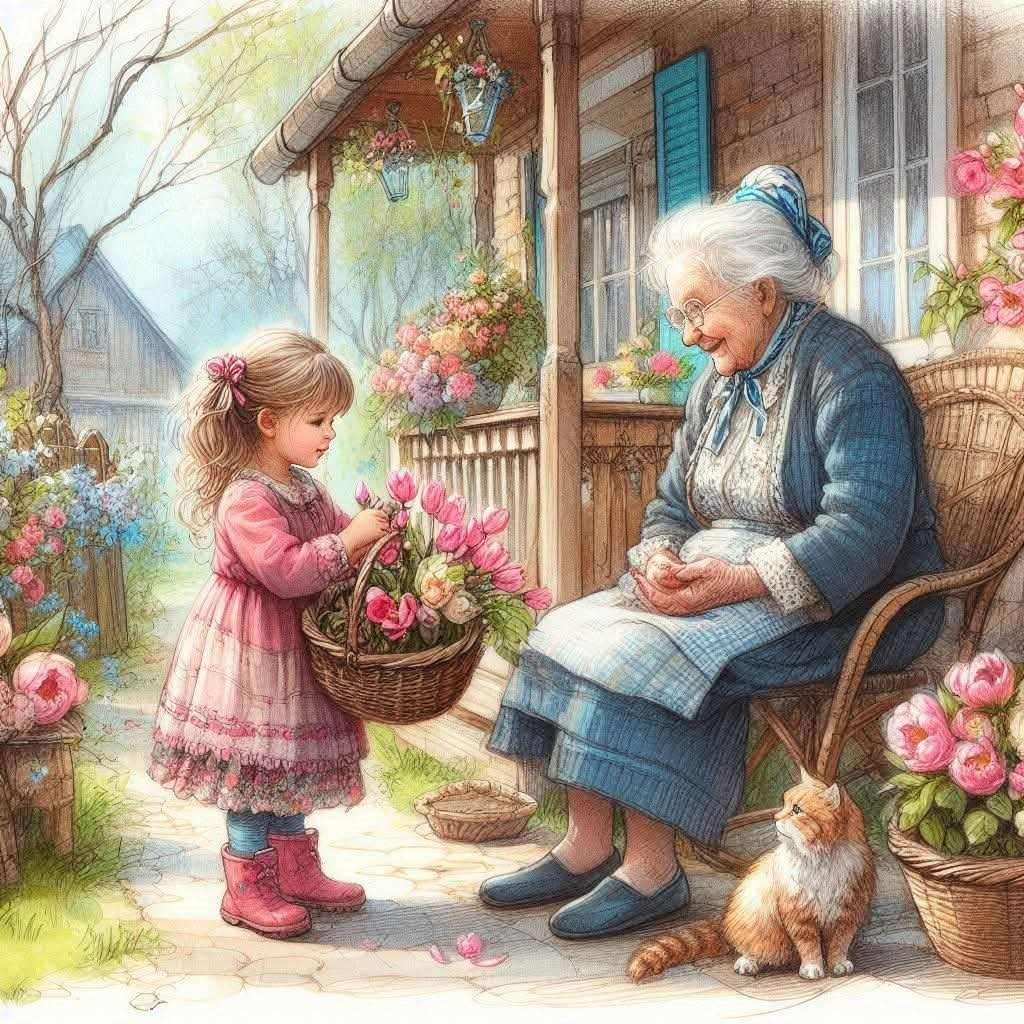 Bunica și nepoata care se bucură de primăvară jigsaw puzzle online