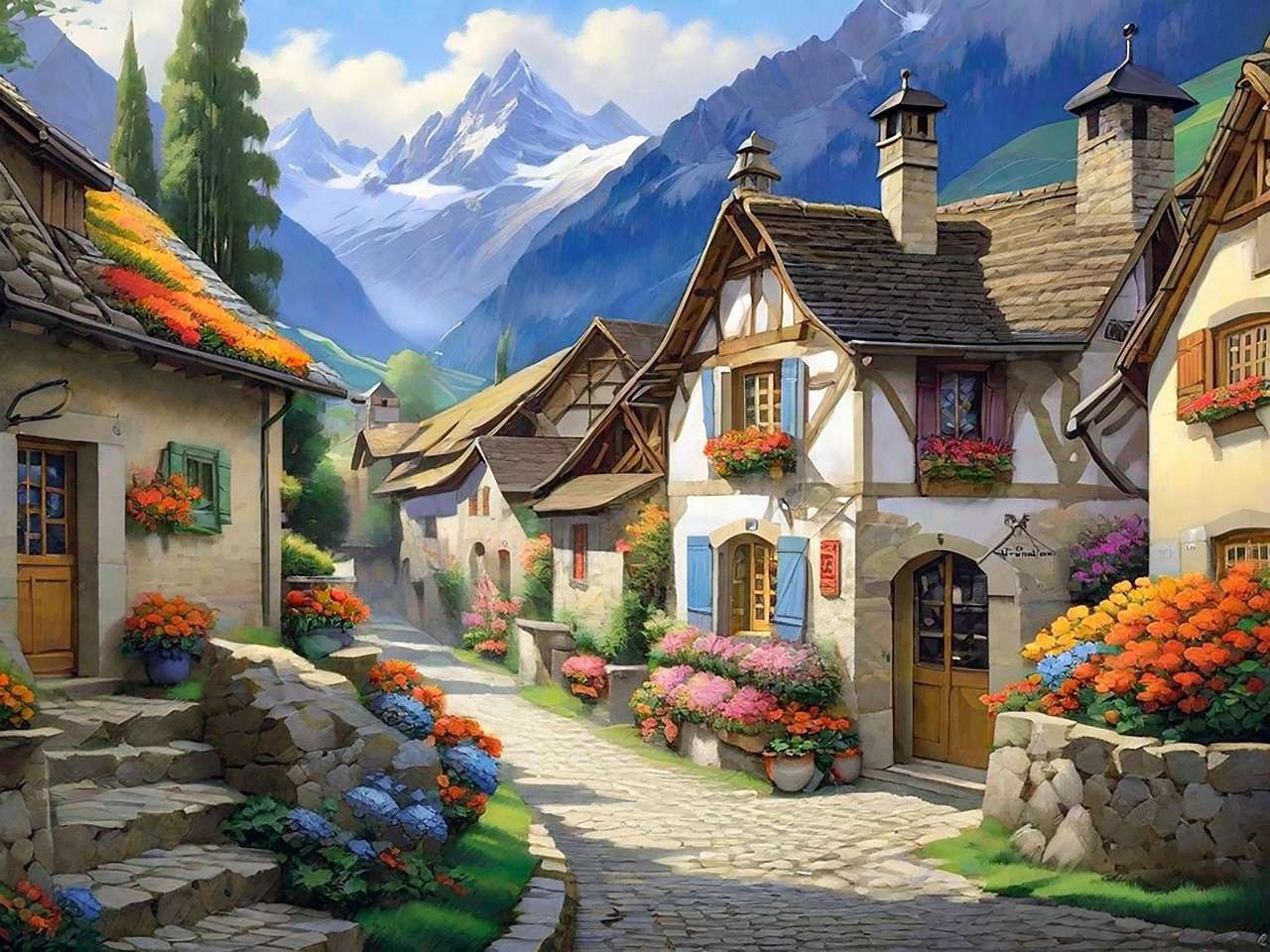Улица в планинско село онлайн пъзел