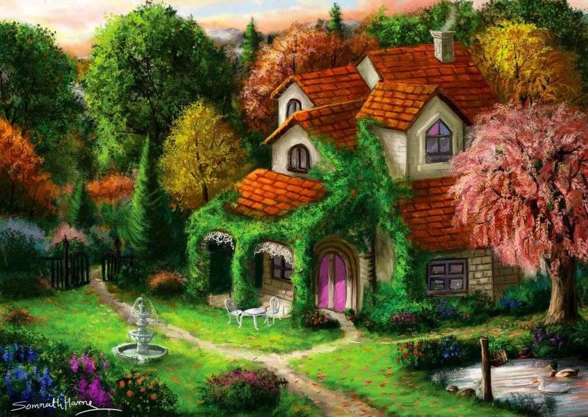 Dom w lesie latem puzzle online
