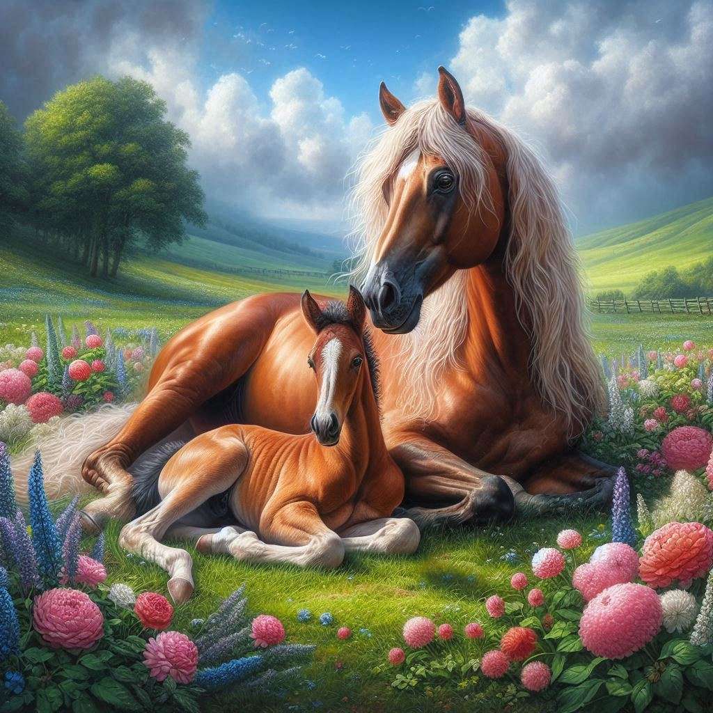 Koń i jej źrebię puzzle online