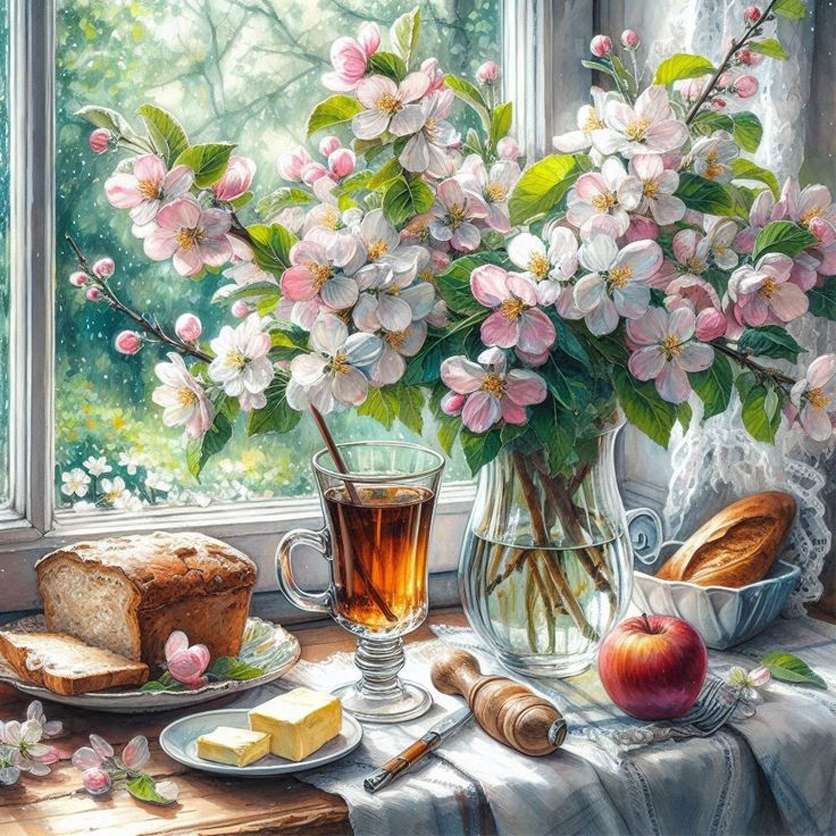 Gałęzie herbaty i wiśni puzzle online