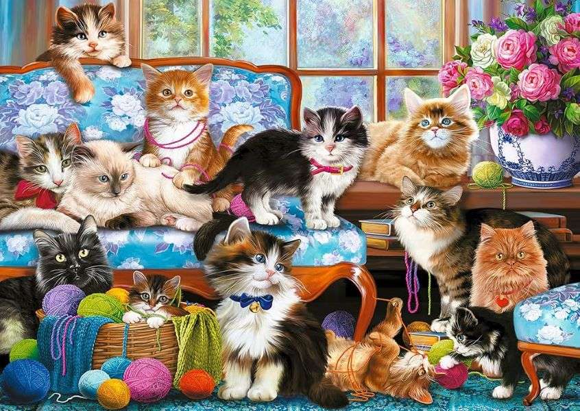 Viele Katzen im Wohnzimmer Puzzlespiel online