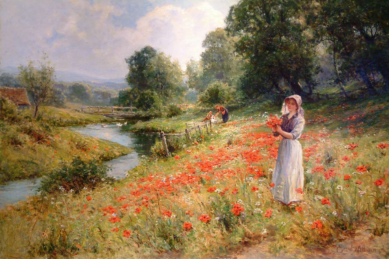 Frau in Blumenfield Online-Puzzle