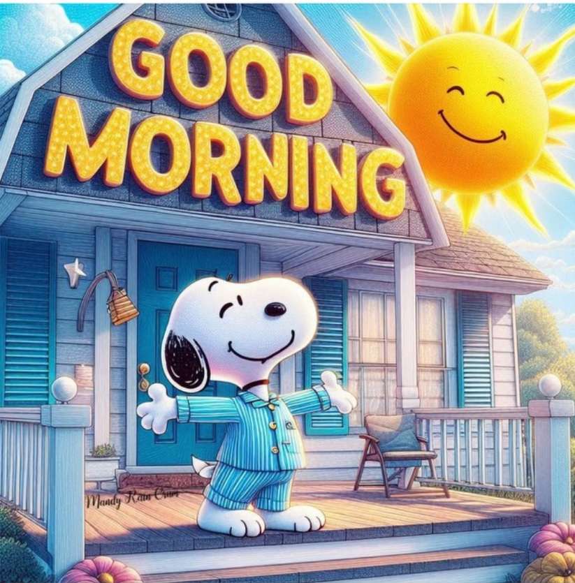 Snoopy erstreckt sich, um die Sonne zu begrüßen. Puzzlespiel online